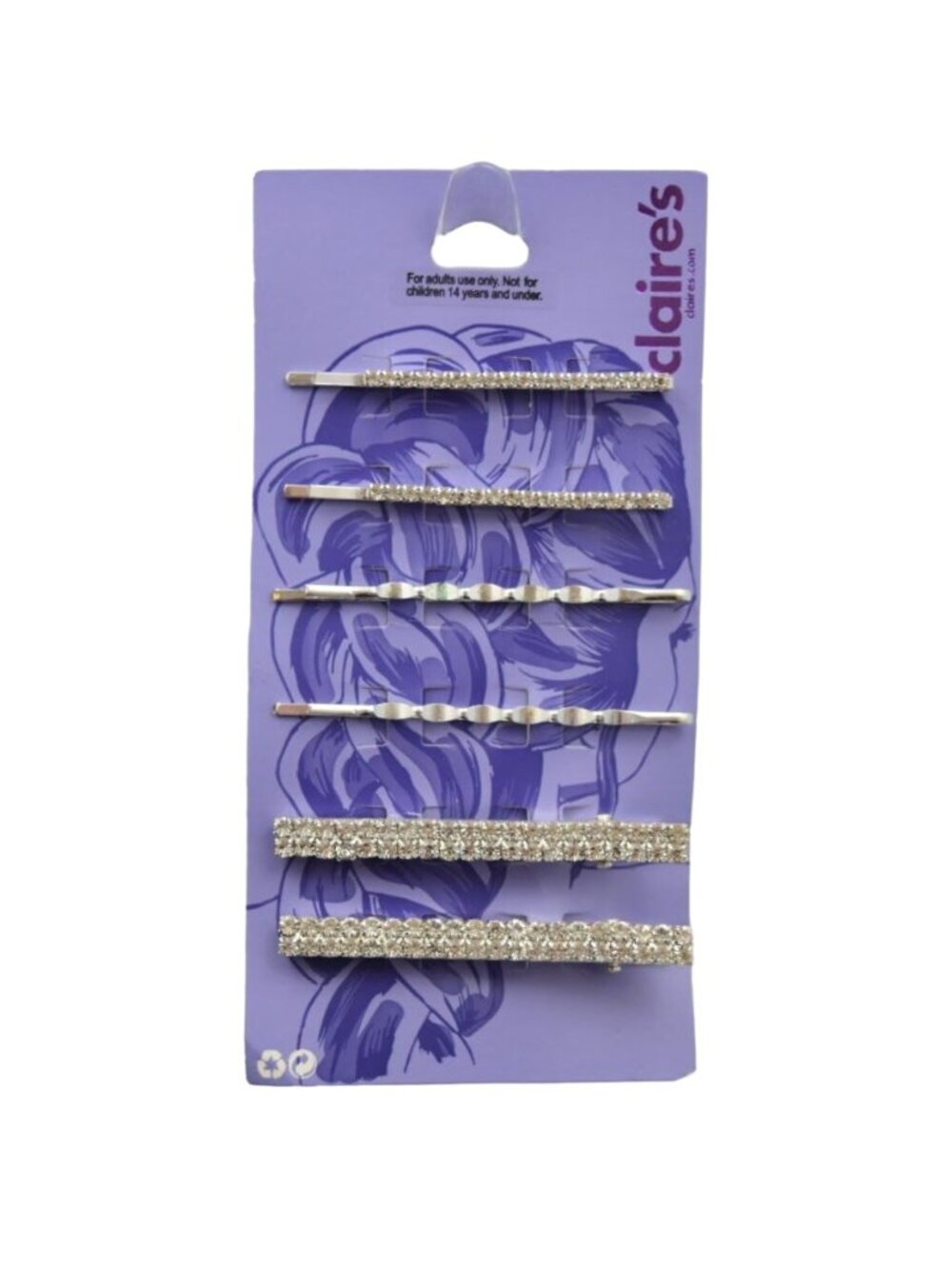 Claires Silver Rhinestone Bobby Pins Barrettes Hair Clips  6 Pack Set Wedding